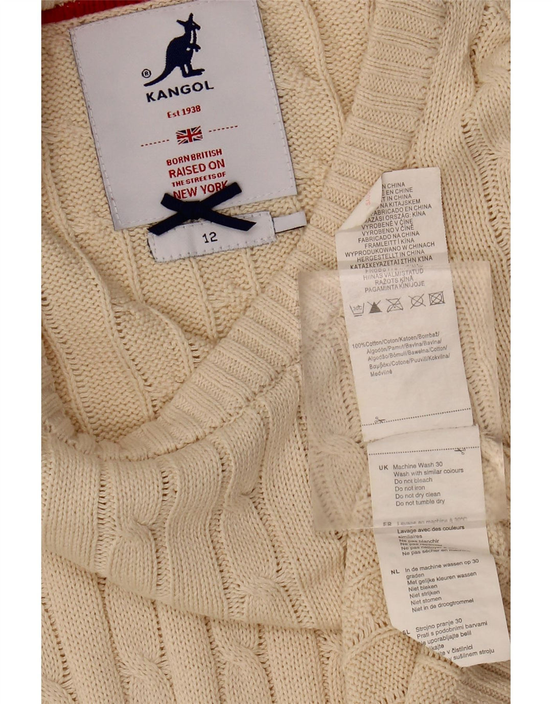 KANGOL Womens Crew Neck Jumper Sweater UK 12 Medium Beige Cotton