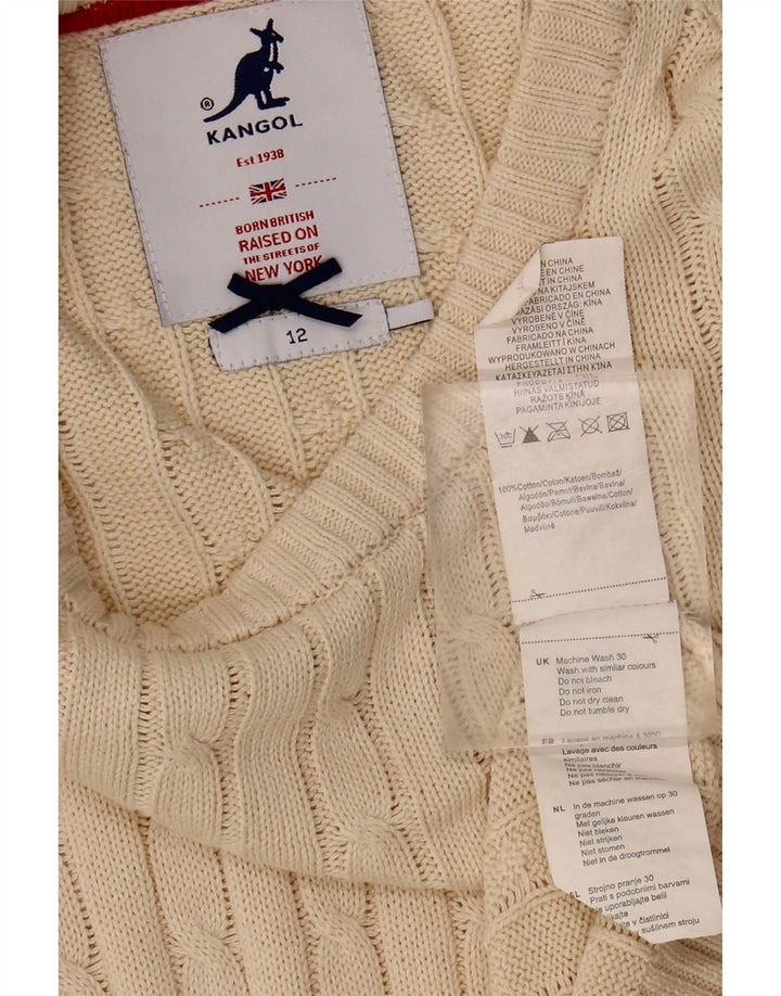 KANGOL Womens Crew Neck Jumper Sweater UK 12 Medium Beige Cotton