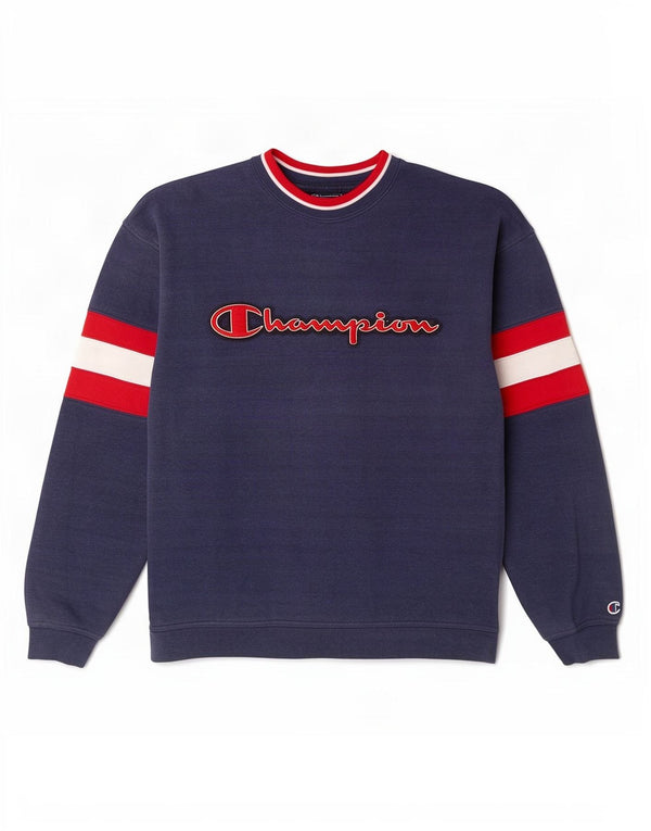 Pulover cu grafic pentru bărbați Champion Pulover mediu albastru bleumarin din bumbac color bloc