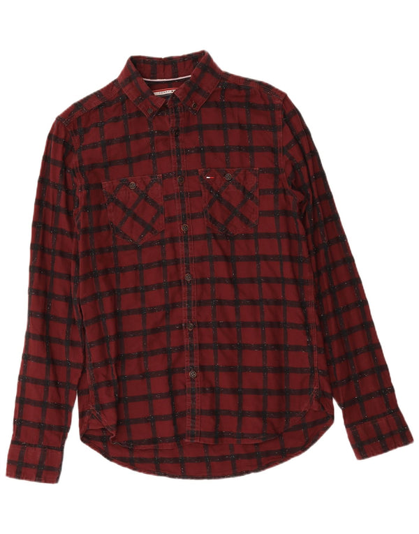 Cămașă de flanel pentru bărbați Tommy Hilfiger, bumbac cu carouri burgundy