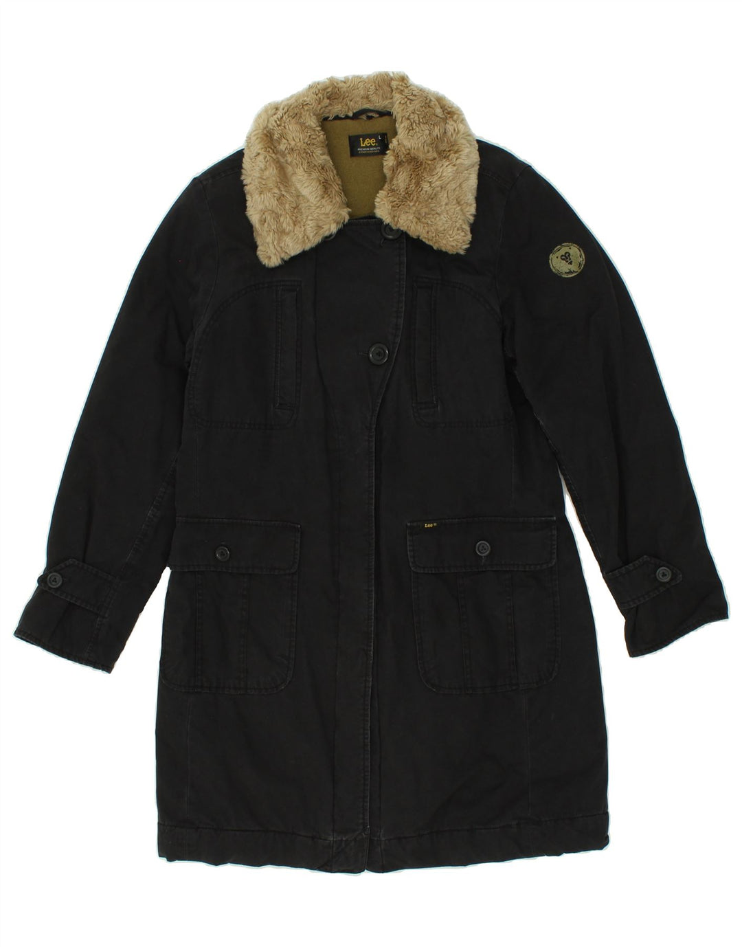 LEE Womens Overcoat UK 16 Large Black Cotton Vintage Lee and Second-Hand Lee from Messina Hembry 