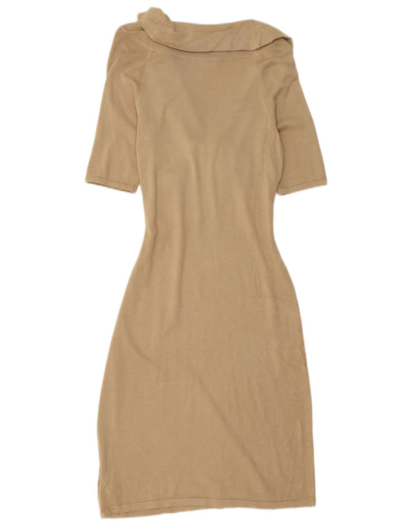 RALPH LAUREN Womens 1/2 Sleeve Jumper Dress UK 10 Small Beige Silk