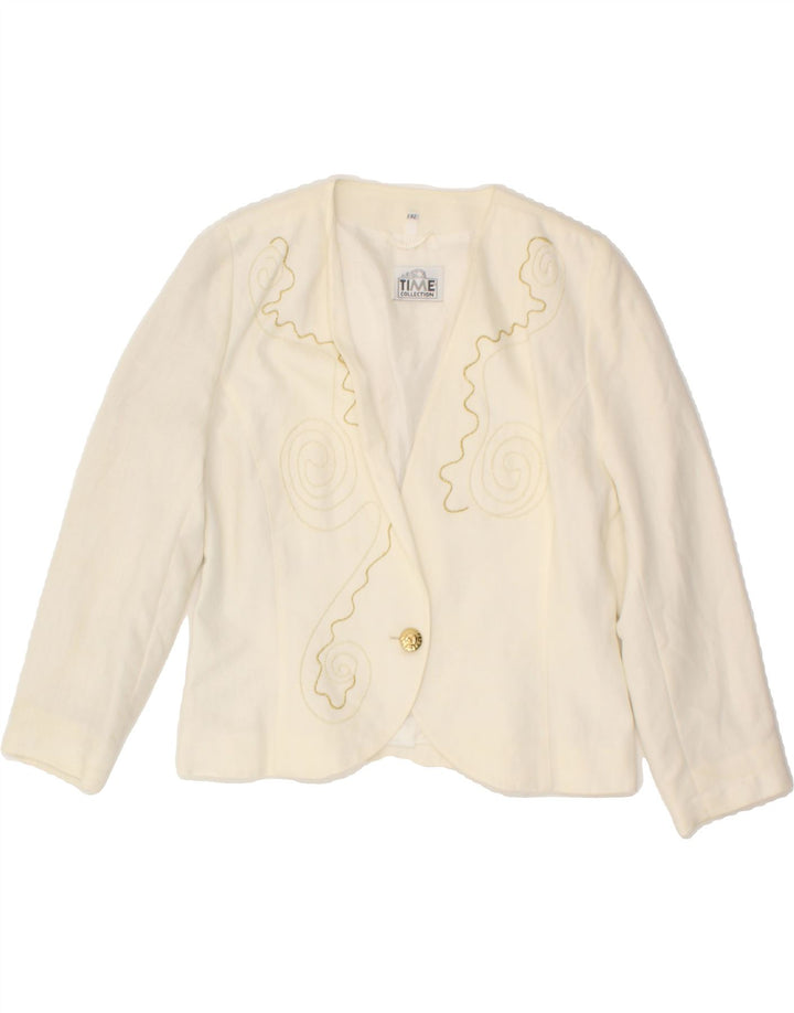 VINTAGE Womens 1 Button 3/4 Sleeve Blazer Jacket IT 42 Medium Beige Modal Vintage Vintage and Second-Hand Vintage from Messina Hembry 