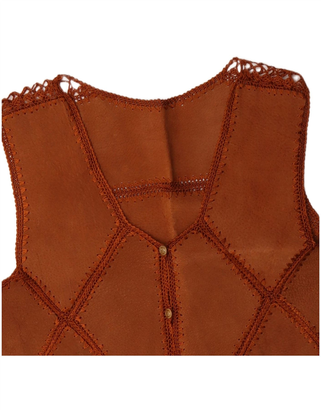 VINTAGE Vestă crop din piele intoarsa pentru femei UK 14 Medium Brown Patchwork