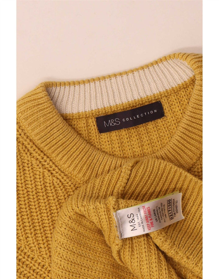 Pulover pentru bărbați Marks & Spencer cu gât roșu din bumbac galben mare
