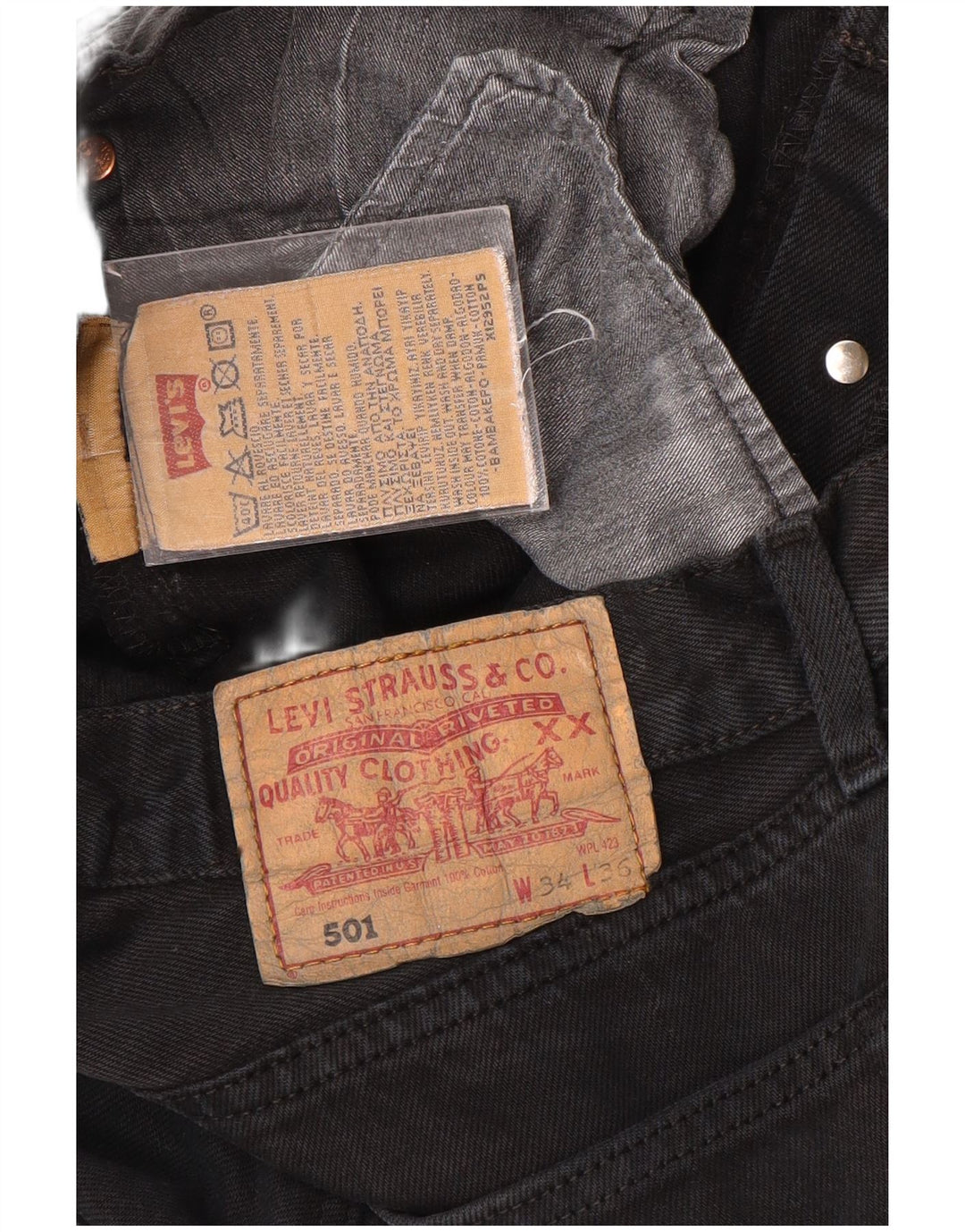 Blugi drepti pentru bărbați LEVI'S 501 W34 L36 bumbac negru