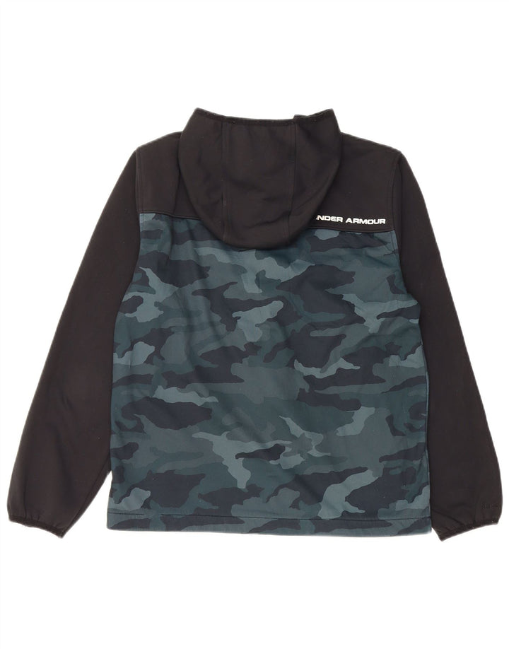 Pulover cu capotă cu fermoar Under Armour pentru băieți 11-12 ani, camuflaj mare, negru