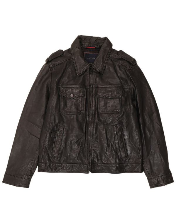 Geacă militară din piele Tommy Hilfiger pentru bărbați UK 40 Large Black