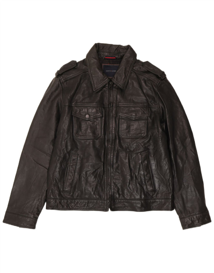 Geacă militară din piele Tommy Hilfiger pentru bărbați UK 40 Large Black
