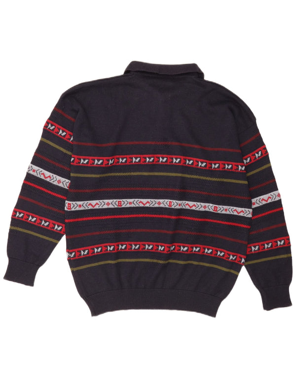 Pulover Vintage pentru bărbați cu gât polo XL Lână cu dungi bleumarin