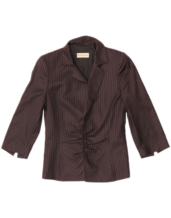 Bluză cămașă cu mâneci 3/4 pentru femei Emporio Armani IT 38 XS Lână neagră cu dungi
