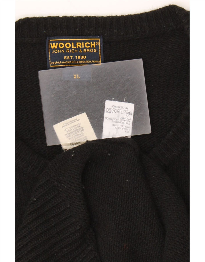 Pulover pentru bărbați Woolrich cu decolteu triplu, XL, lână neagră