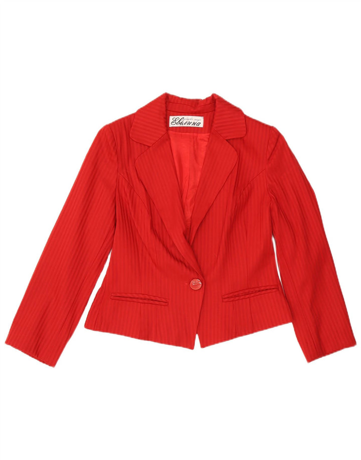 Jachetă vintage pentru femei crop 1 buton blazer UK 14 Medium Red Pinstripe