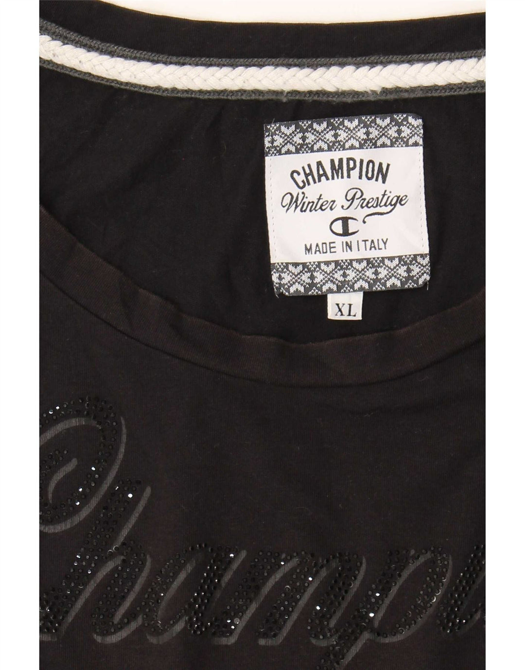Top cu grafic pentru femei Champion cu mânecă lungă UK 18 XL negru