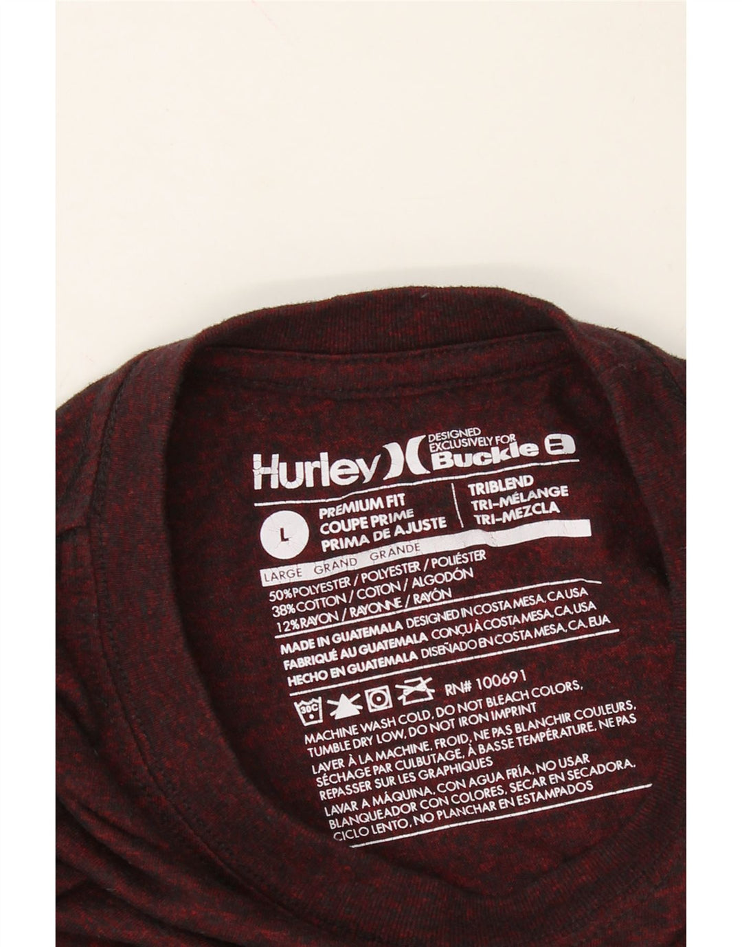 HURLEY Mens T-Shirt Top Large Burgundy Polyester Vintage Hurley and Second-Hand Hurley from Messina Hembry 