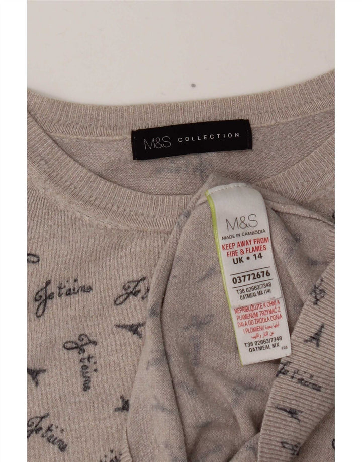 Pulover pentru femei Marks & Spencer, cu grafică, cu gât de barcă, UK 14, gri mediu