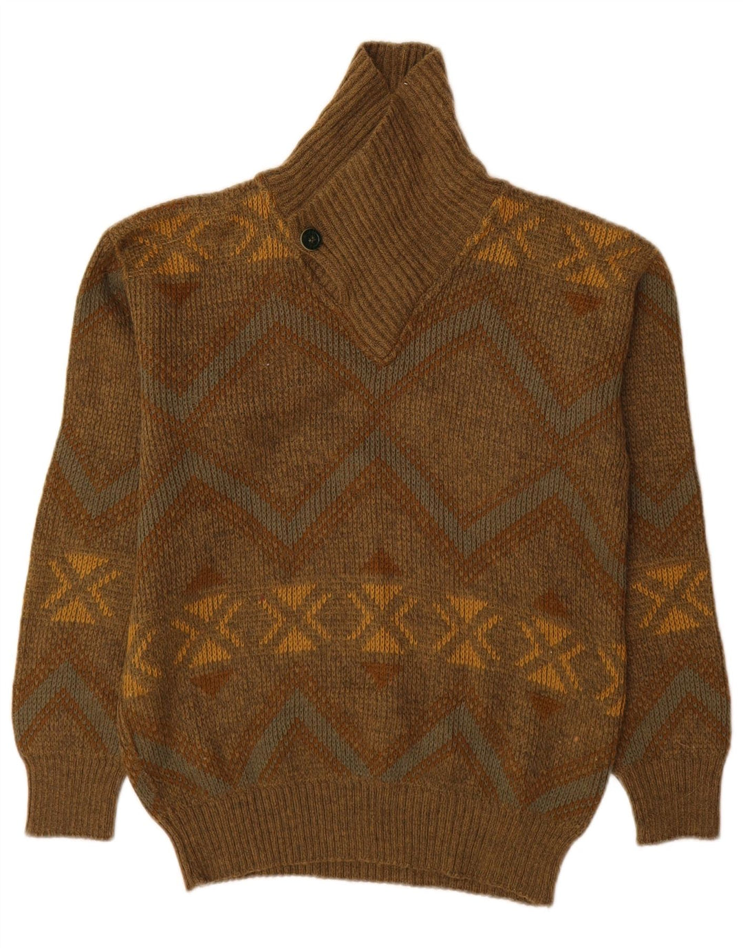 Pulover vintage pentru bărbați cu gât șal IT 48 Medium Kaki Geometric
