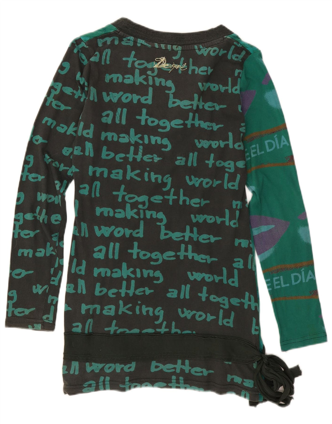 Desigual Womens Abstract Pattern Tunic Top UK 14 Medium Green Bumbac