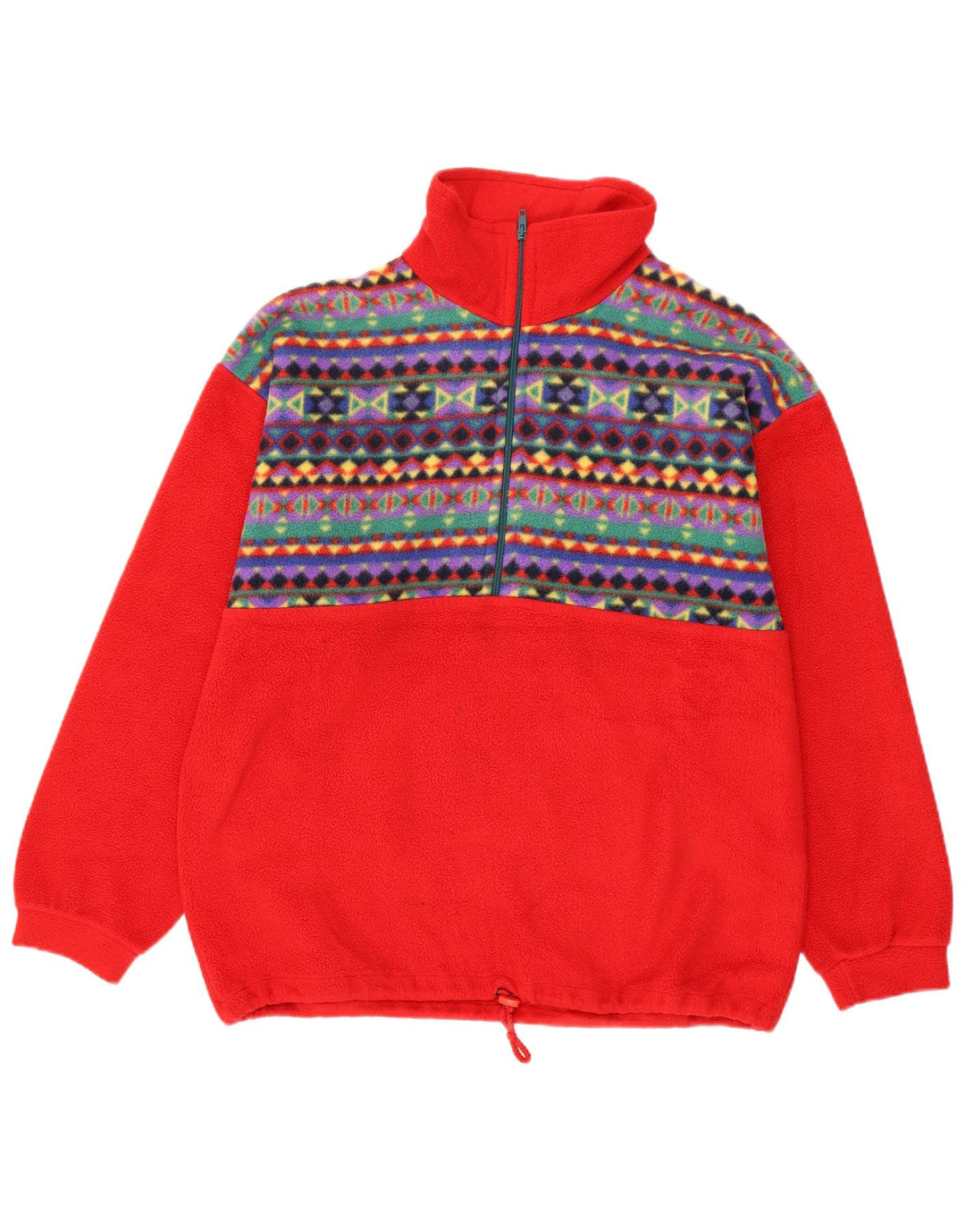 Pulover din lână vintage pentru bărbați, cu fermoar, roșu, geometric, poliester