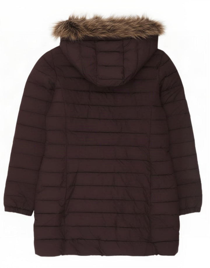 Palton căptușit cu glugă Superdry pentru femei UK 12 Poliester Burgundy mediu