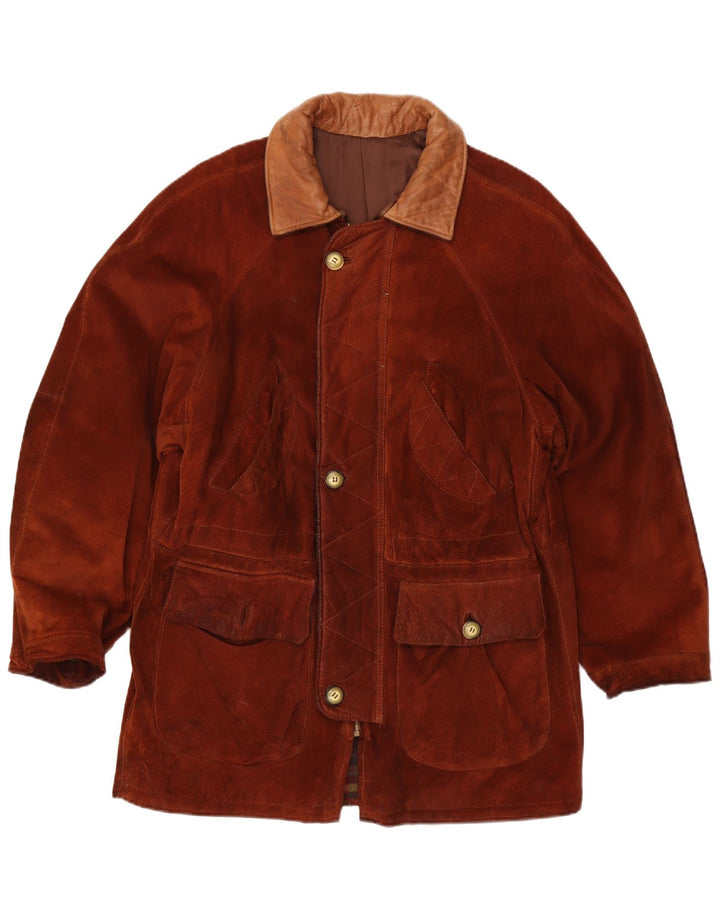 Jachetă vintage pentru bărbați din piele intoarsa IT 54 2XL din piele maro