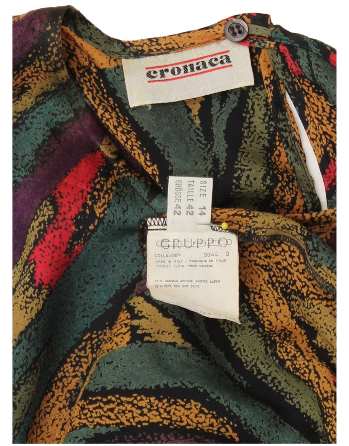 Bluză vintage cu model abstract pentru femei UK 14 mare multicoloră