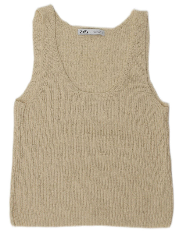 Zara Womens Vest Tank Top UK 12 Medium Bej Acrilic