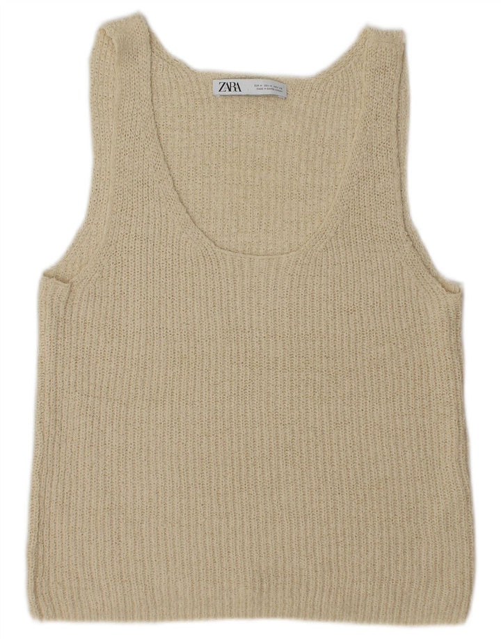 Zara Womens Vest Tank Top UK 12 Medium Bej Acrilic