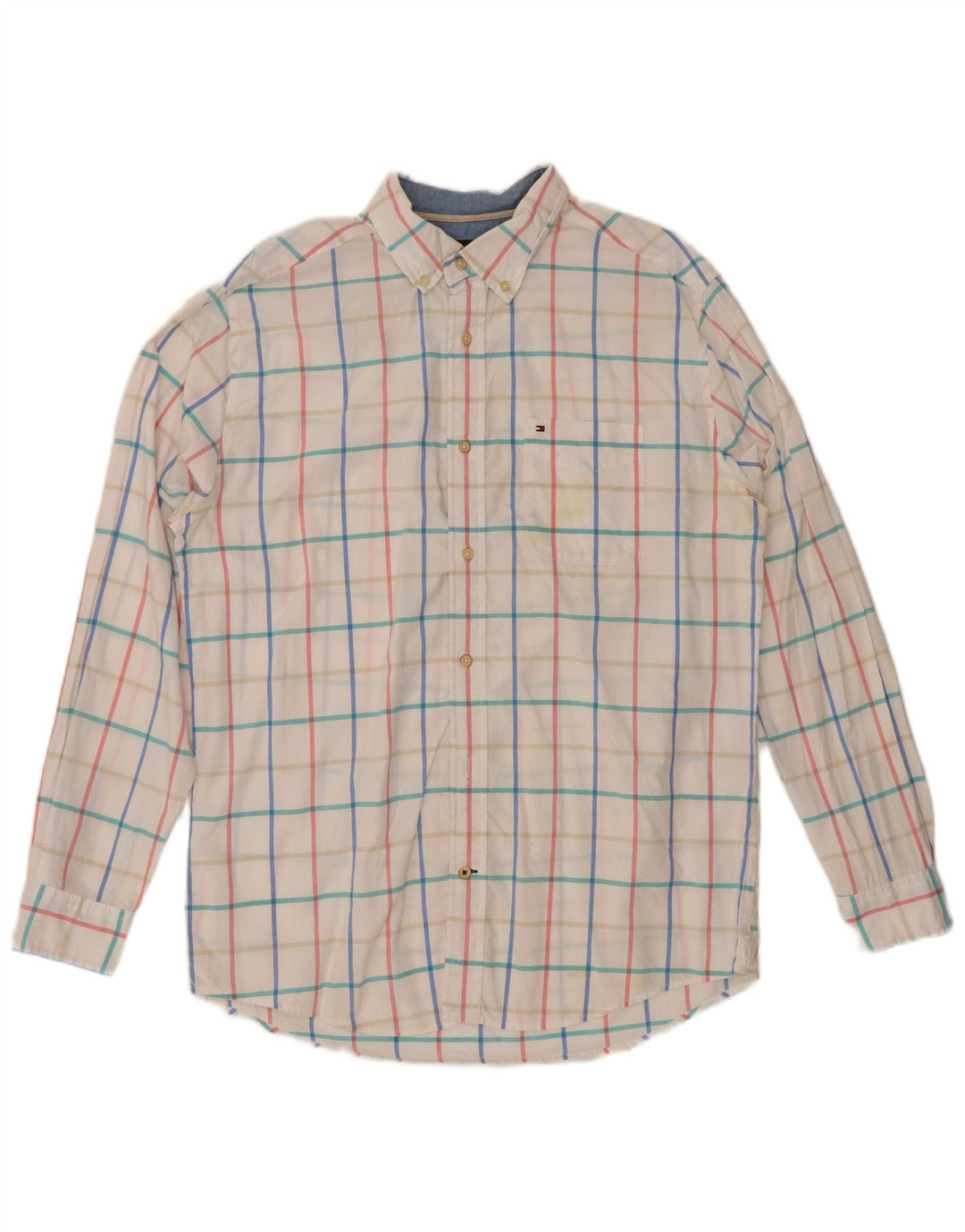 Cămașă pentru bărbați TOMMY HILFIGER Classic Fit, bumbac alb mediu cu carouri