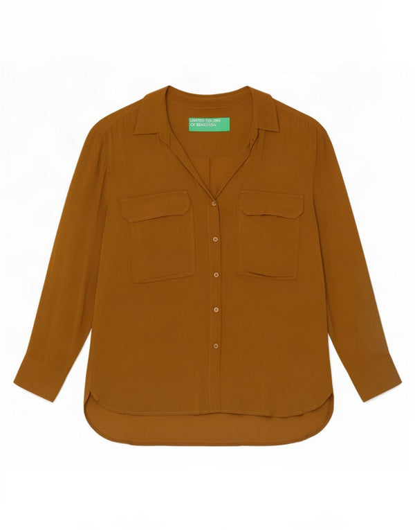 Bluză cămașă pentru femei Benetton UK 16 Large Beige