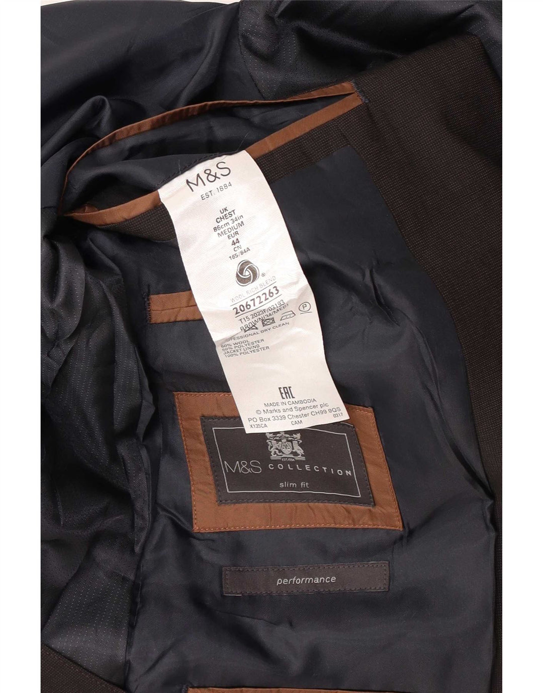 Jachetă pentru bărbați Marks & Spencer, slim fit, cu 2 nasturi, UK 34 XS Lână maro
