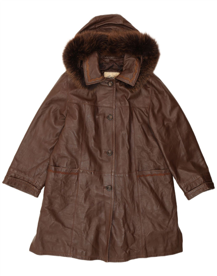 Palton din piele vintage cu glugă pentru femei IT 44 din piele maro medie