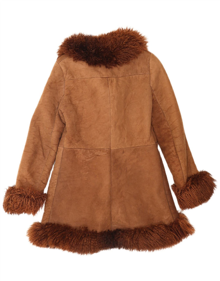 Palton vintage pentru femei din shearling UK 8 mic maro mozaic