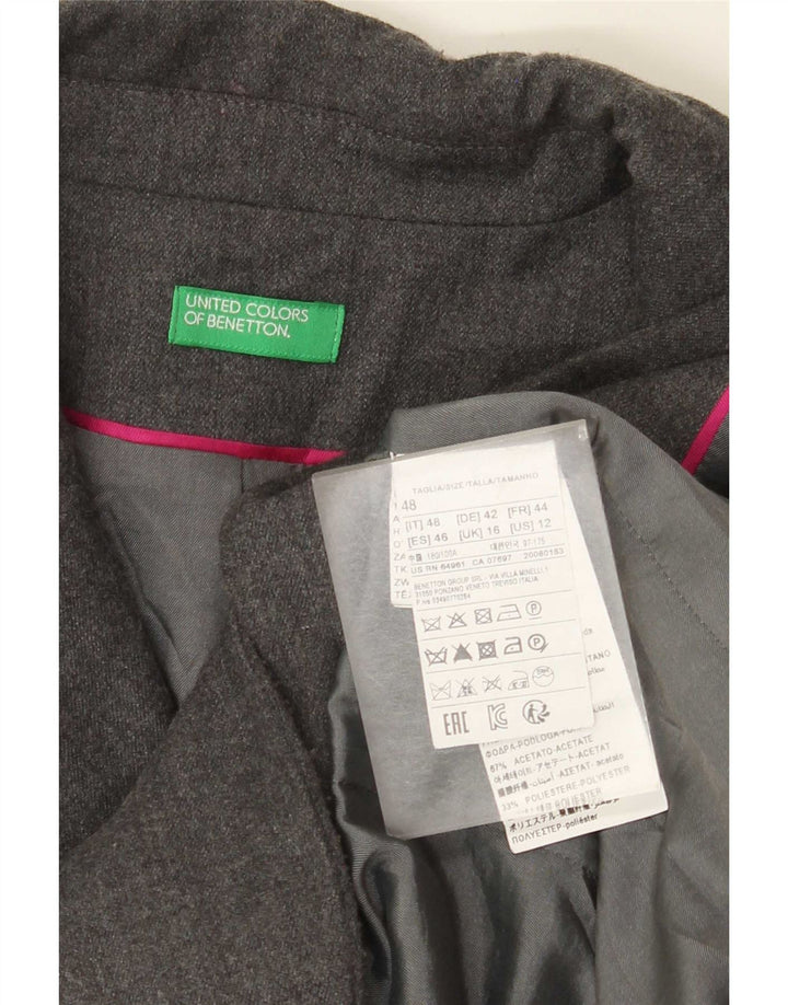 Jachetă Benetton pentru femei, cu 2 nasturi, UK 16, lână mare, gri
