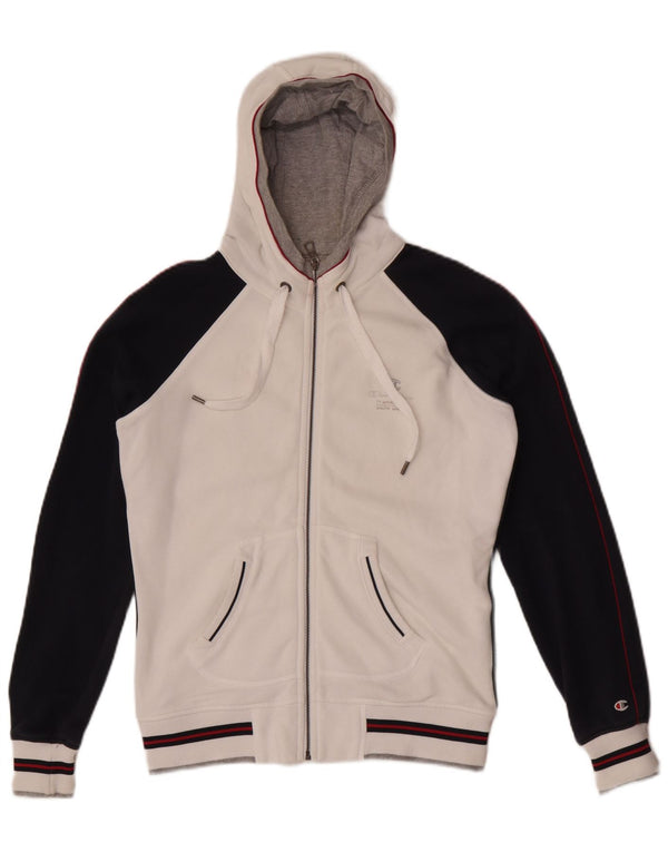 Champion Womens Zip Hoodie Sweater UK 10 Small White Colourblock Cotton