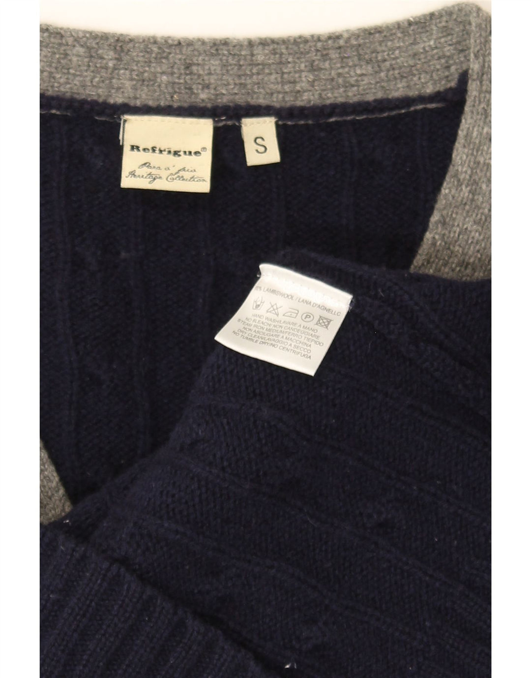 Pulover cardigan pentru bărbați REFRIGUE, lână de miel cu dungi mici, albastru