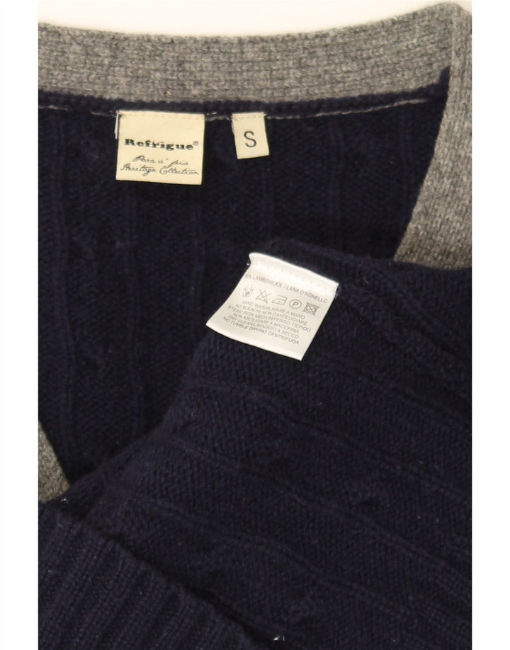Pulover cardigan pentru bărbați REFRIGUE, lână de miel cu dungi mici, albastru