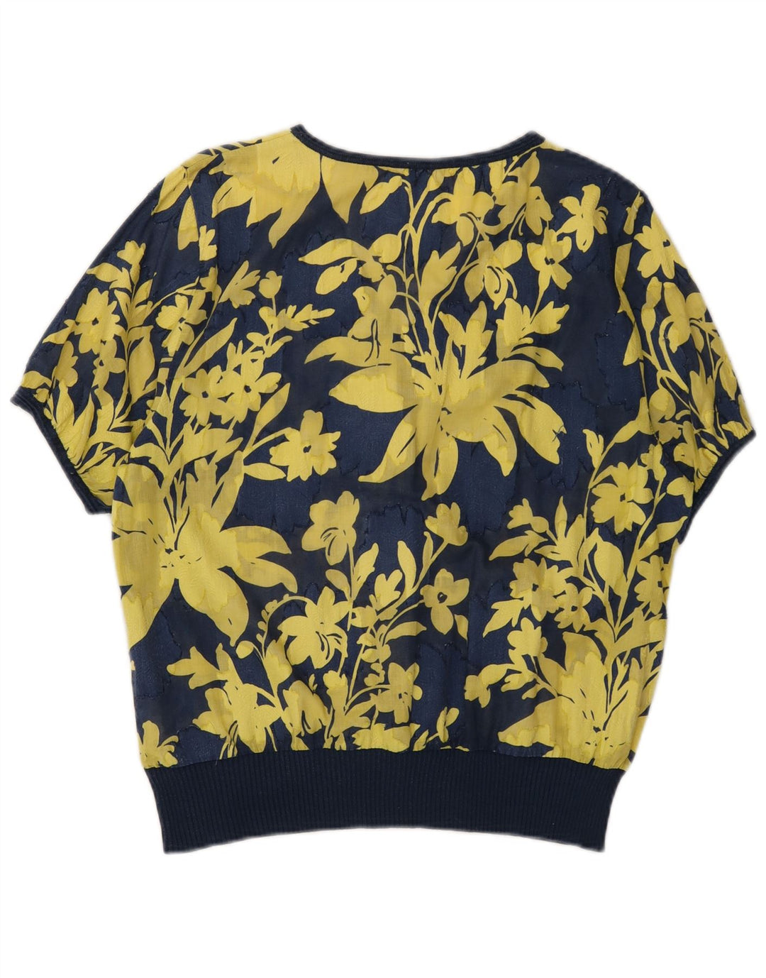 Bluză Vintage Femei Top IT 48 XL Bleumarin Bumbac Floral