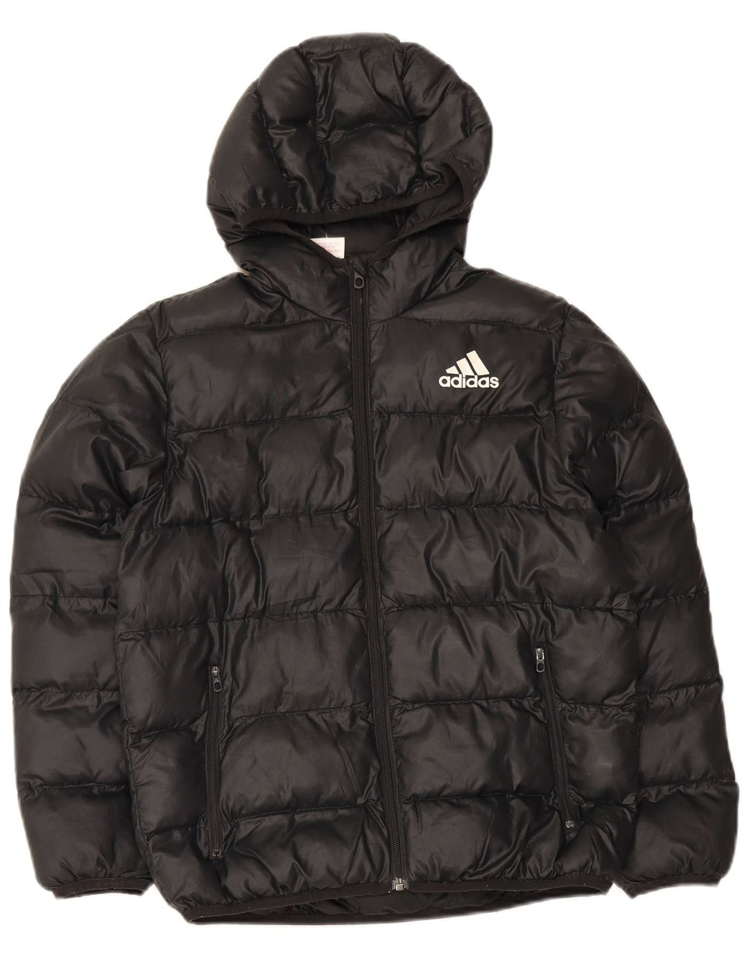 Jachetă căptușită cu glugă Adidas pentru băieți 11-12 ani, poliester negru