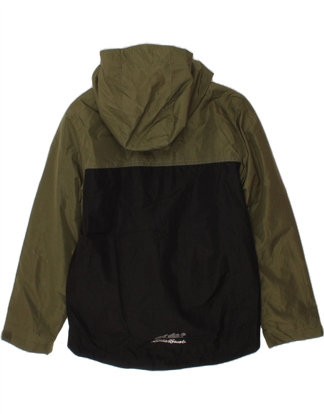 EDDIE BAUER Boys Hooded Rain Jacket 7-8 Years Small  Green Colourblock Vintage Eddie Bauer and Second-Hand Eddie Bauer from Messina Hembry 
