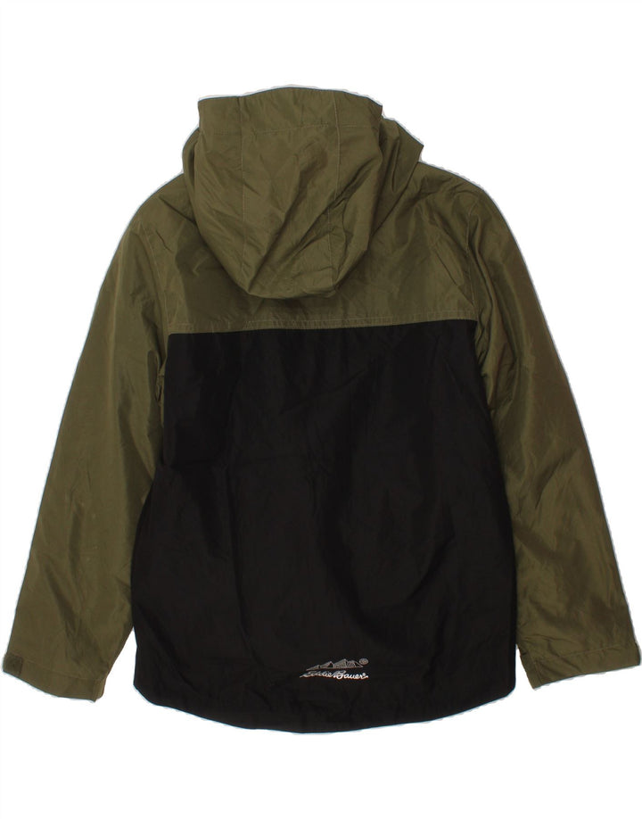 EDDIE BAUER Boys Hooded Rain Jacket 7-8 Years Small  Green Colourblock Vintage Eddie Bauer and Second-Hand Eddie Bauer from Messina Hembry 