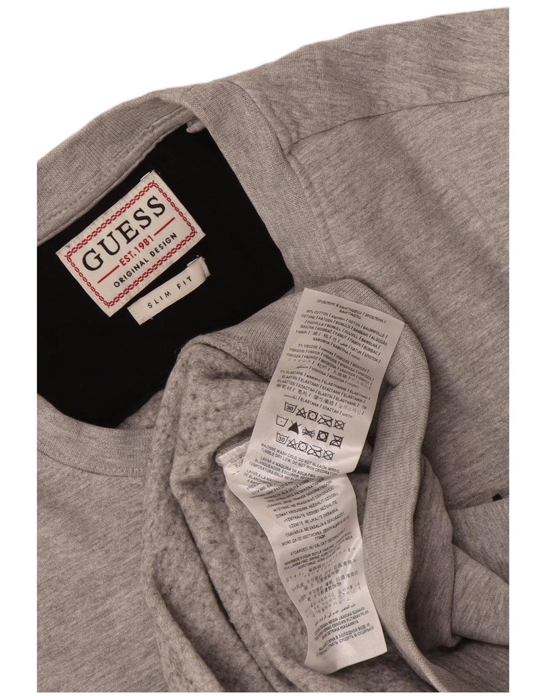 Pulover pentru bărbați Guess Slim Fit, bumbac, gri mediu