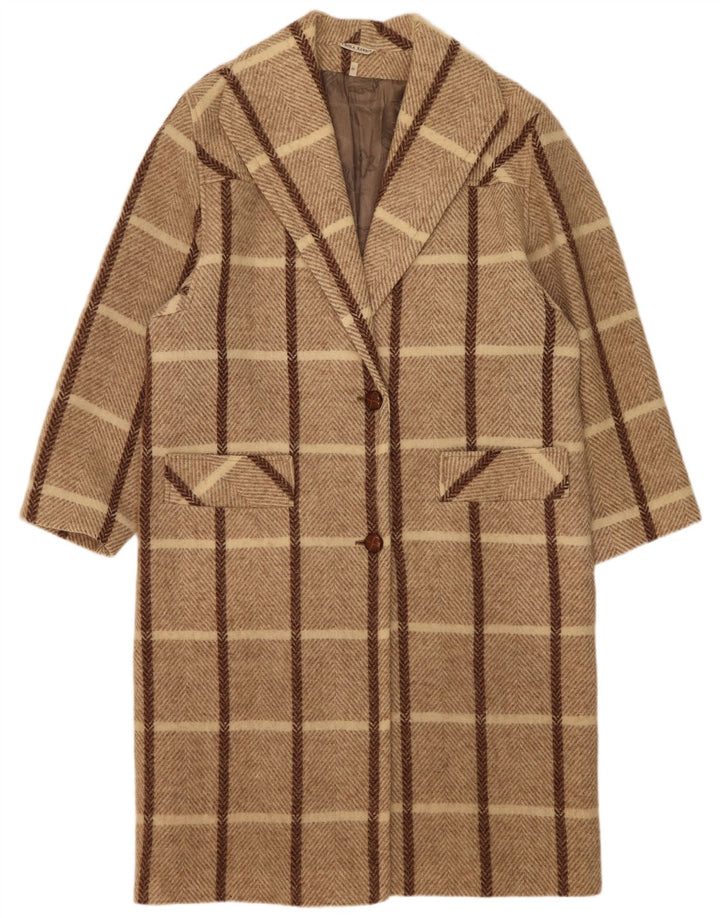 Pardesiu supradimensionat pentru femei Vintage UK 14 Medium Beige Check Wool