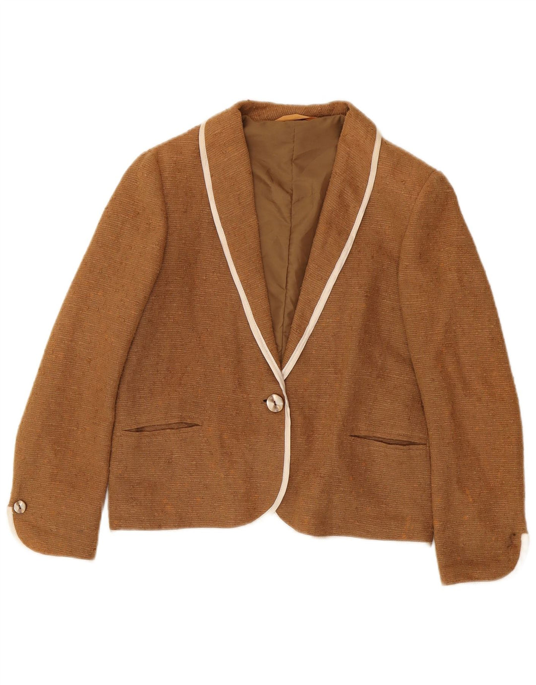 Blazer Vintage pentru femei cu 1 nasture, UK 14, maro mediu, ramie