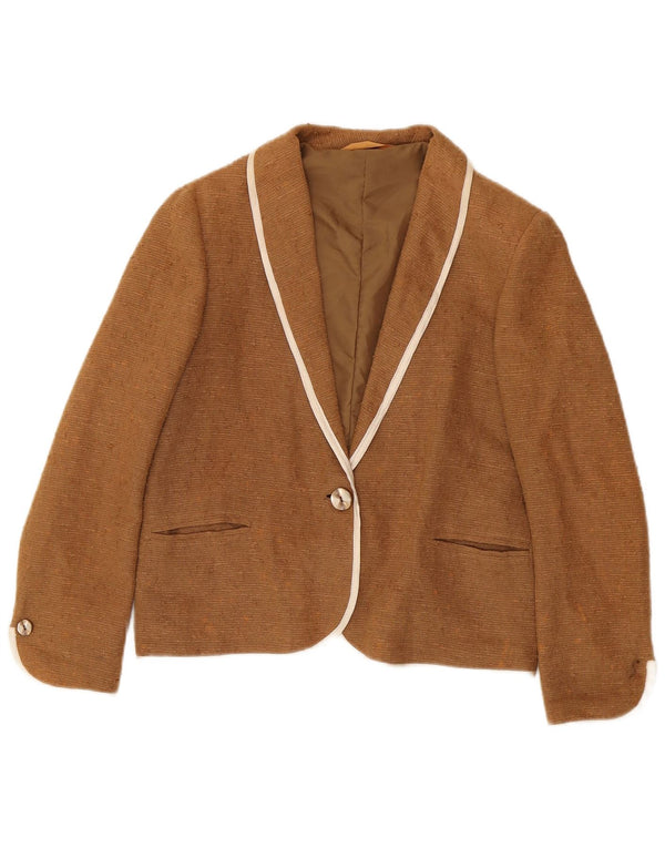 Blazer Vintage pentru femei cu 1 nasture, UK 14, maro mediu, ramie