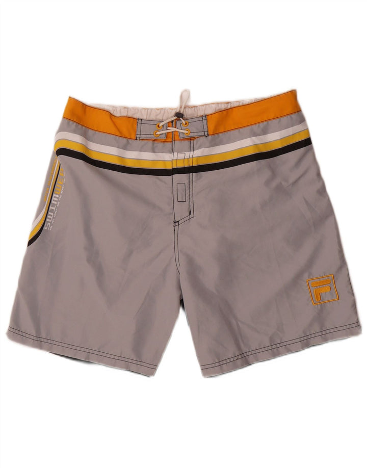 Pantaloni scurți de înot cu grafică Fila pentru bărbați, mari, gri, poliester color bloc