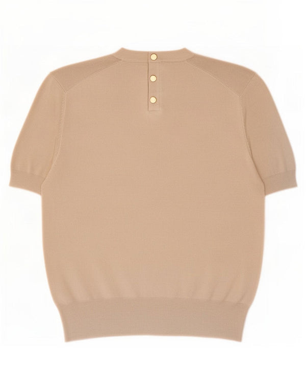 Pulover pentru femeie Zara cu mânecă scurtă cu decolteu triplu UK 20 2XL Bej Viscoză