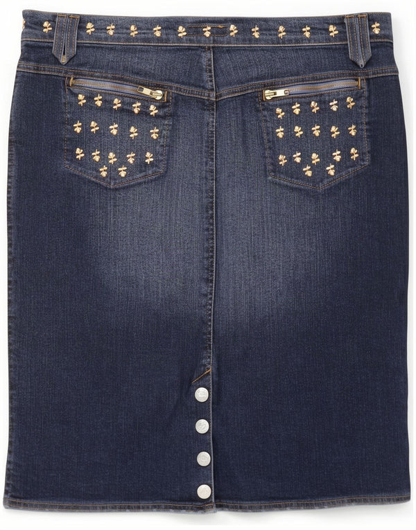 Blumarine Womens Denim Skirt IT 46 Large W32 Blue Floral Cotton