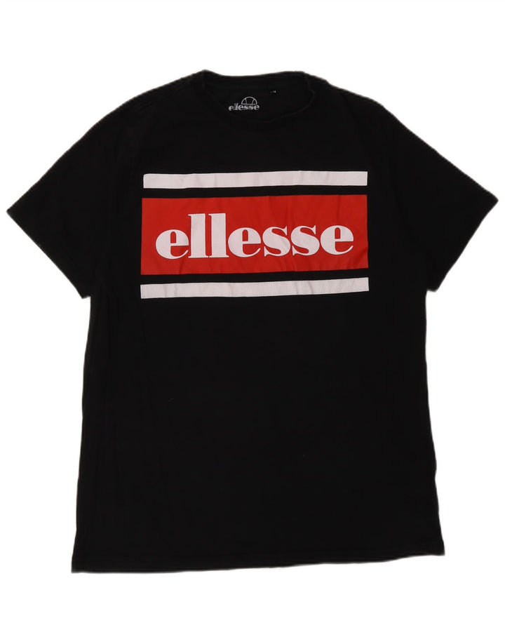 Tricou cu grafică pentru bărbați Ellesse Top mediu negru din bumbac color bloc