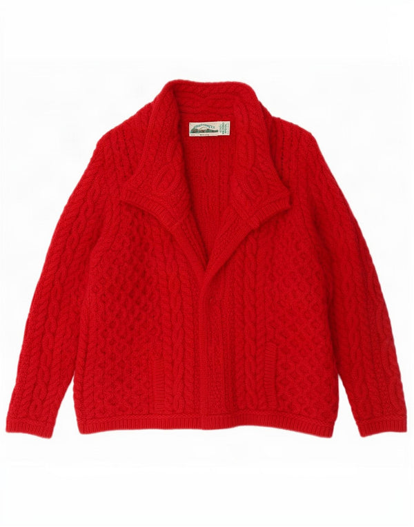 Pulover cardigan pentru femei Aran Crafts UK 14 Lână merinos roșu mediu